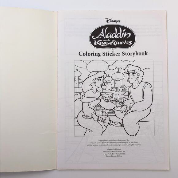 VTG Disney Aladdin King of Thieves Coloring Sticker Story Book New Unused 1996 - Picture 2 of 5